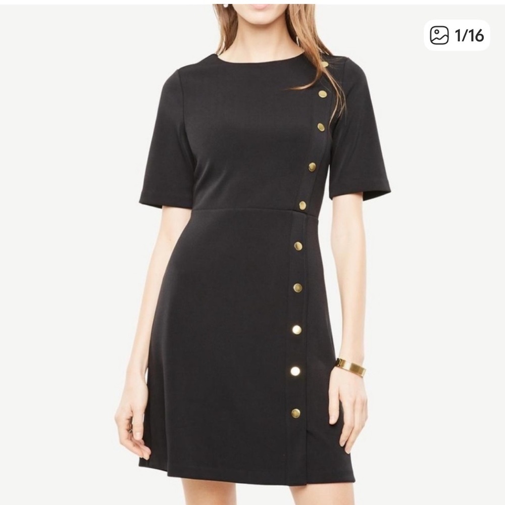 Ann Taylor Black Dress with Gold Button Accents size S